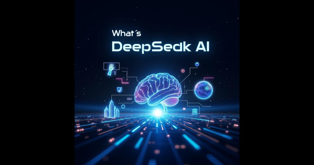 Futuristic AI brain with glowing neural network, holographic icons, and space-themed background representing DeepSeek AI and the future of artificial intelligence.